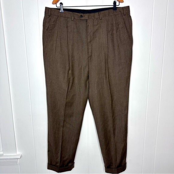 Ermenegildo Zegna Brown Cuffed Wool Pleated Pants/Trousers - Picture 1 of 11